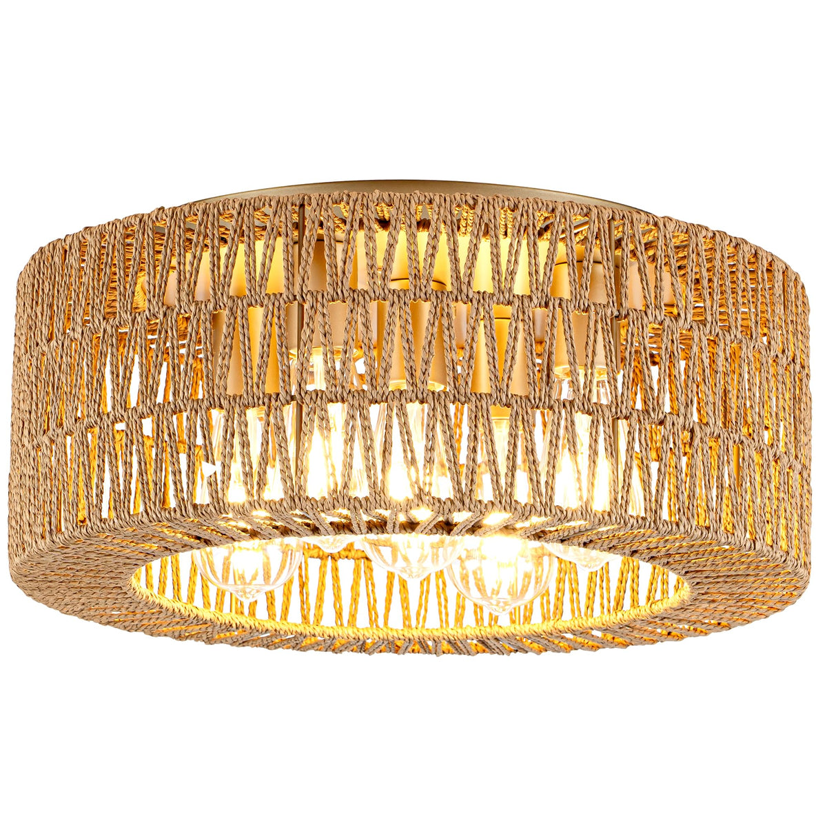 Rpzloila 18" Rattan Light Fixture, 5-Light Boho Ceiling Light, Gold Flush Mount Ceiling