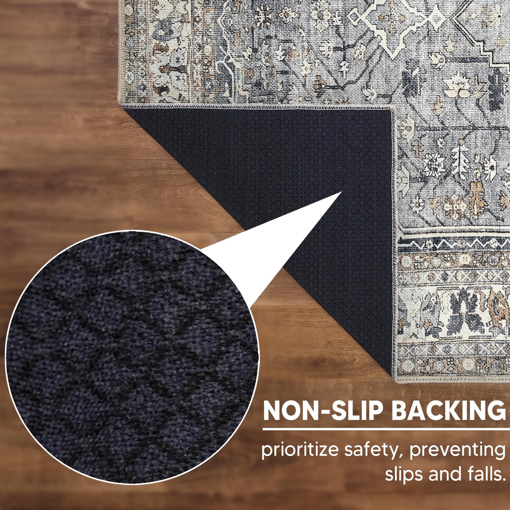 Keen Home Design Vintage Washable Runner Rug, Non-Slip Low Pile, 2x7 - Smoke Grey/ Cold Green view 4