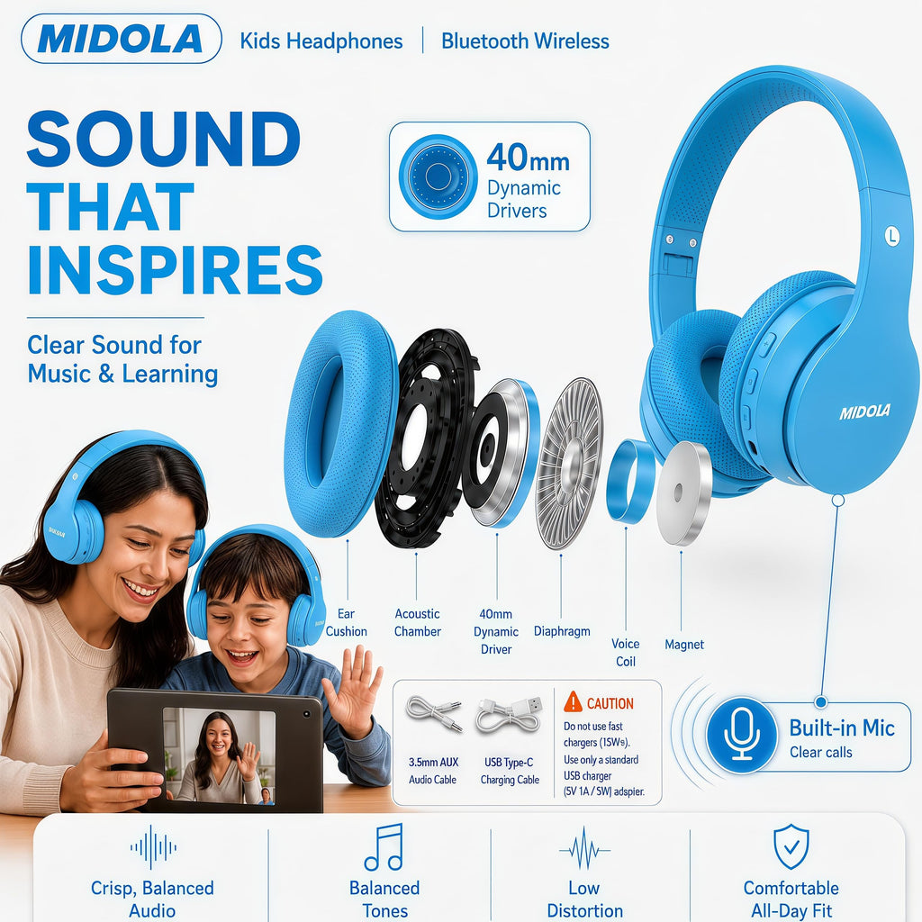 Kids Bluetooth Headphones Wireless - Blue view 6