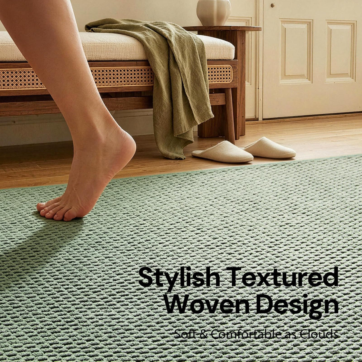 Sunfly Runner Rug with Non Slip Rubber Backing - Sage Green / 2' x 6' (Rectangular) view 3