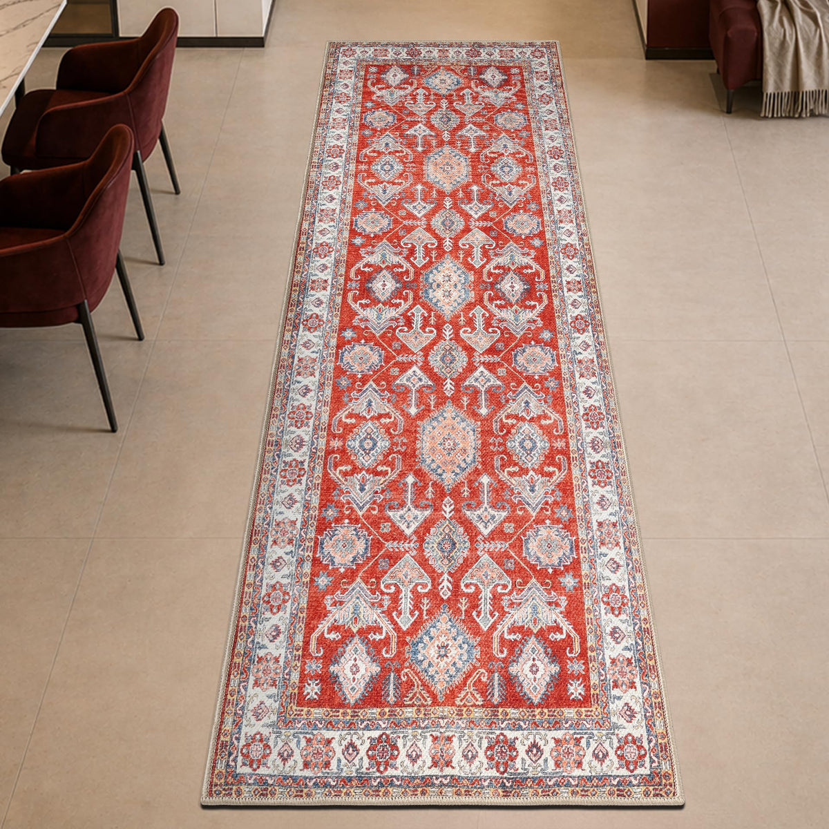 Keen Home Design Vintage Washable Runner Rug, Non-Slip Low Pile, 2x7 - Terracotta/Rust view 3