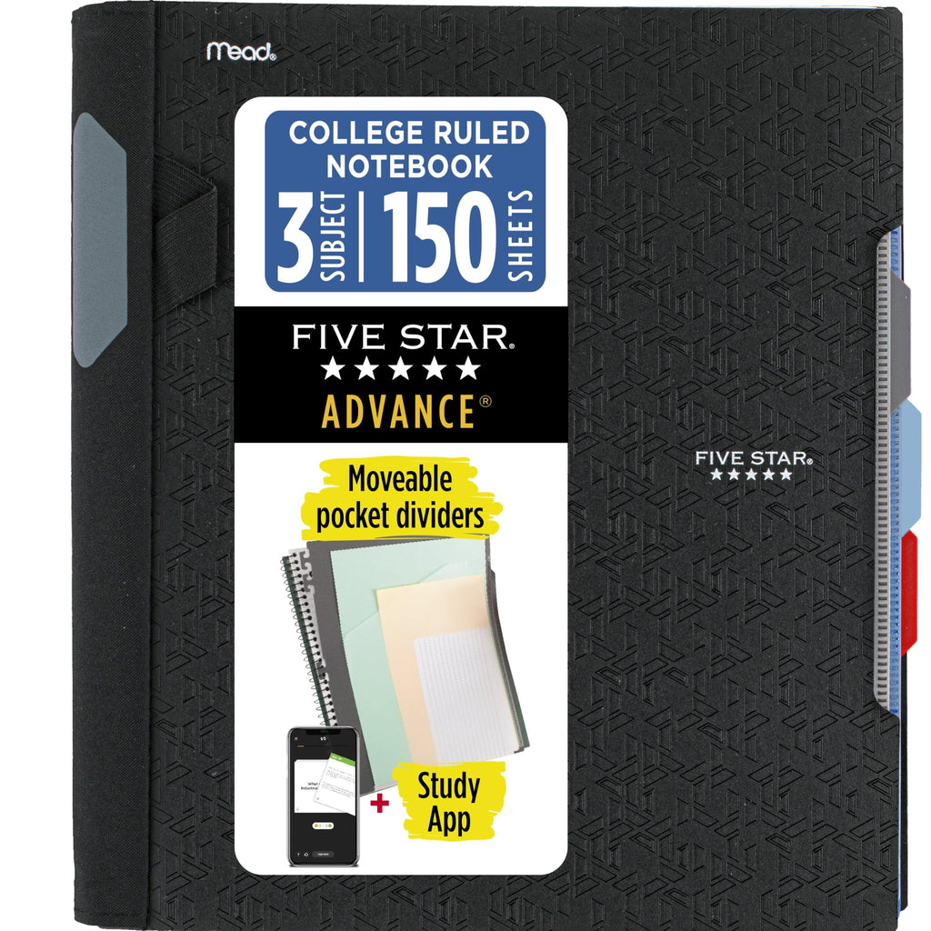 Five Star Advance Spiral Notebook + Study App - Black