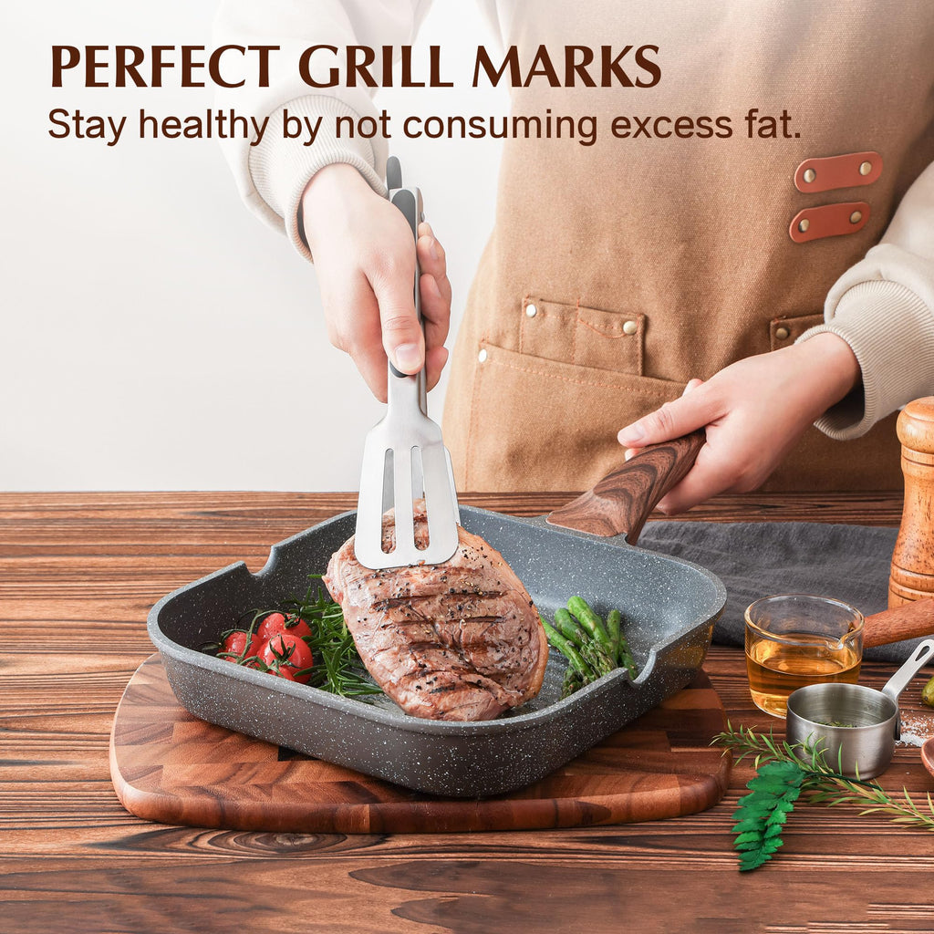 SENSARTE Nonstick Grill Pan for Stove Tops, Versatile Griddle with Pour Spouts, Square Big Cooking Surface, Durable (Pack of 3)