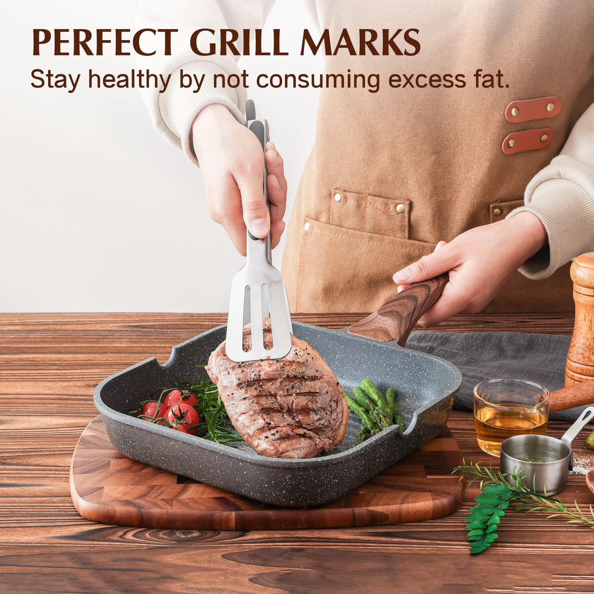 SENSARTE Nonstick Grill Pan for Stove Tops, Versatile Griddle with Pour Spouts, Square Big Cooking Surface, Durable (Pack of 3)