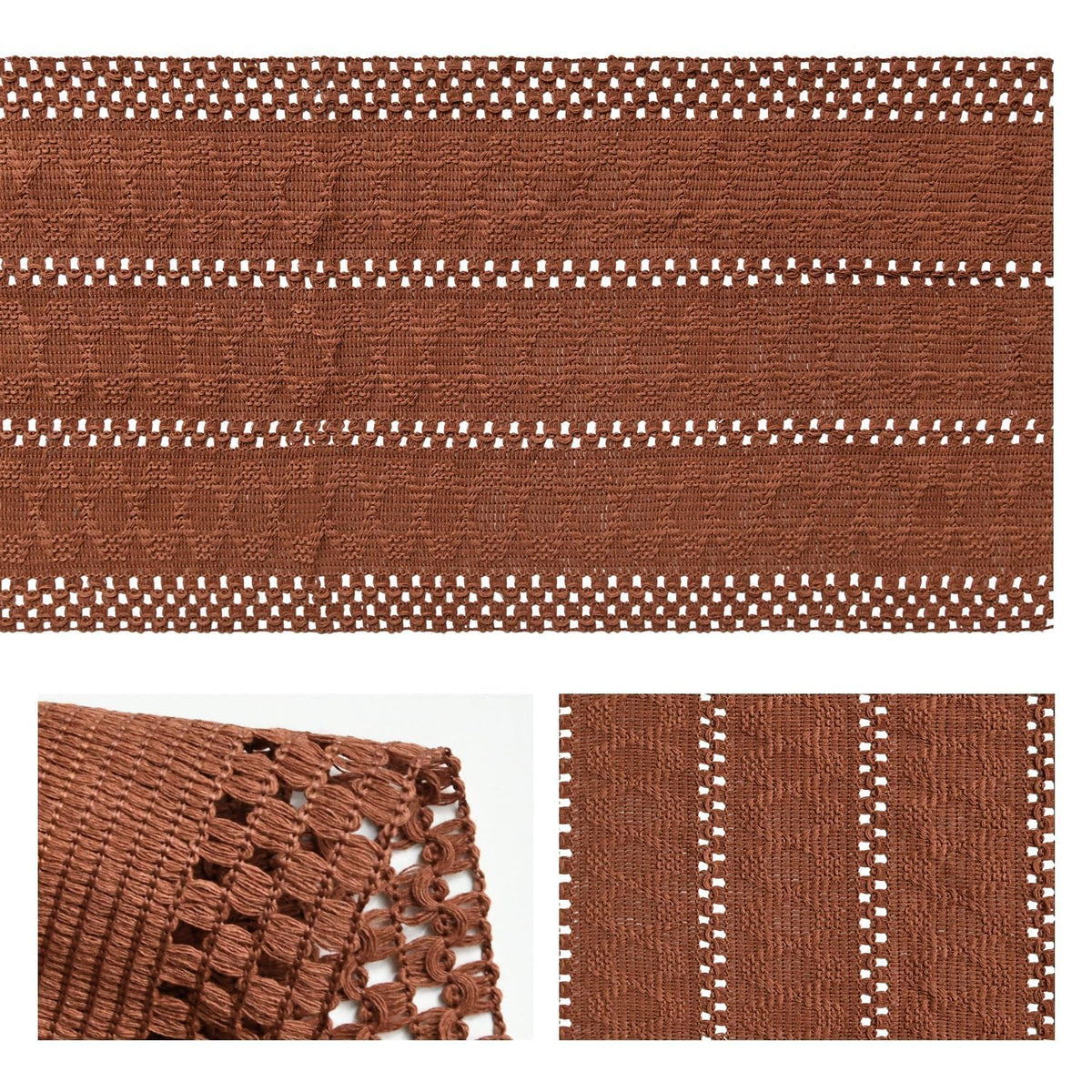 Artoid Woven Farmhouse Hollow Table Runner - Caramel / 12" x 60", Table Runner view 5