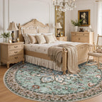 ExpediX Round Area Rug for Living Room: 6ft Boho Washable Rug – Brown Green