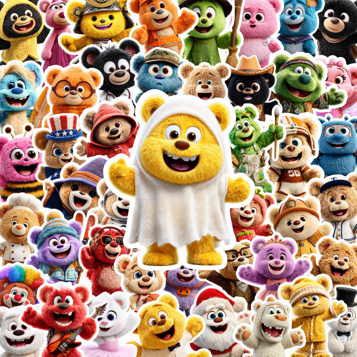 Cute Teddy Bear Stickers for Kids, 50 PCS – 2.5-Inch | Kawaii Plush Toy Bear Stickers for