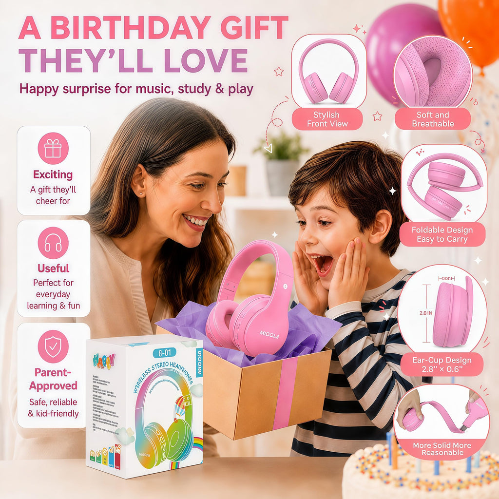 Kids Bluetooth Headphones Wireless - Pink view 3