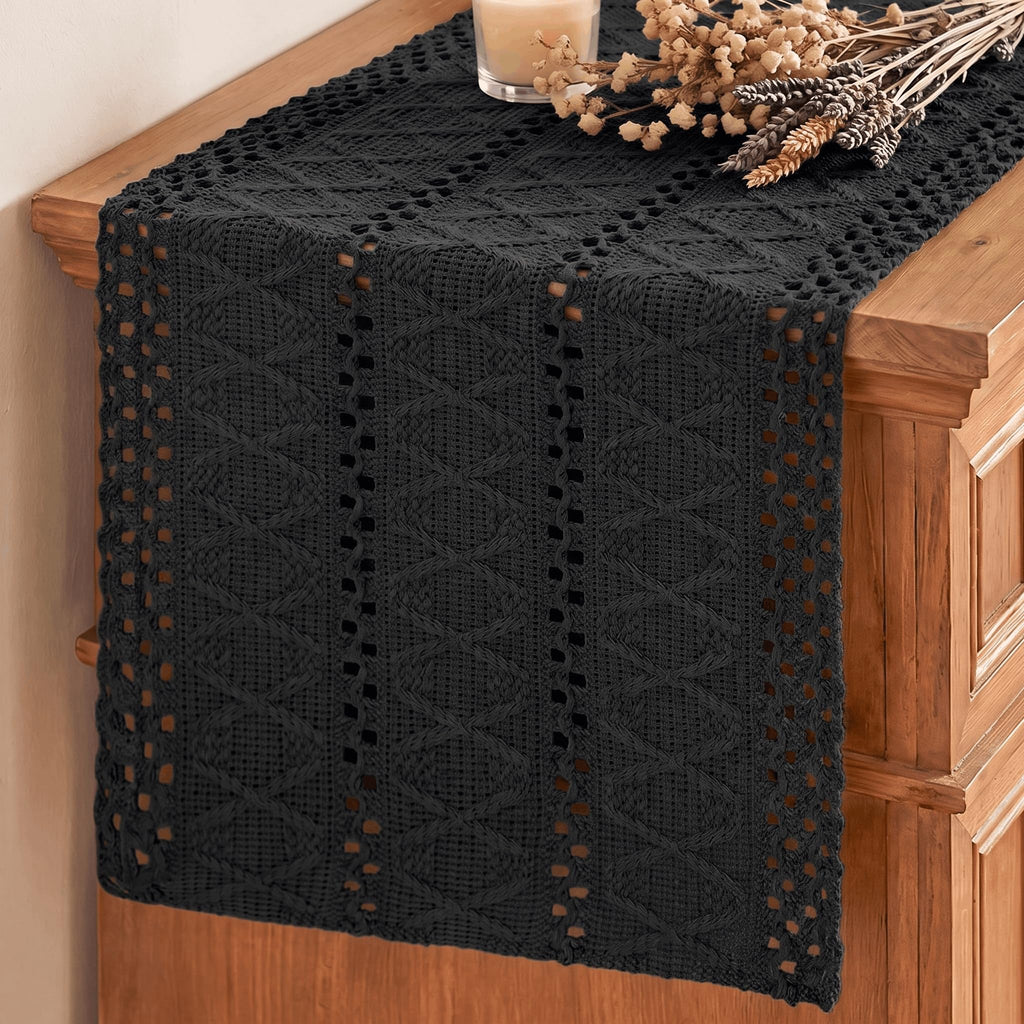 Artoid Woven Farmhouse Hollow Table Runner - Black / 12" x 120", Table Runner