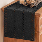 Artoid Woven Farmhouse Hollow Table Runner - Black / 12" x 120", Table Runner