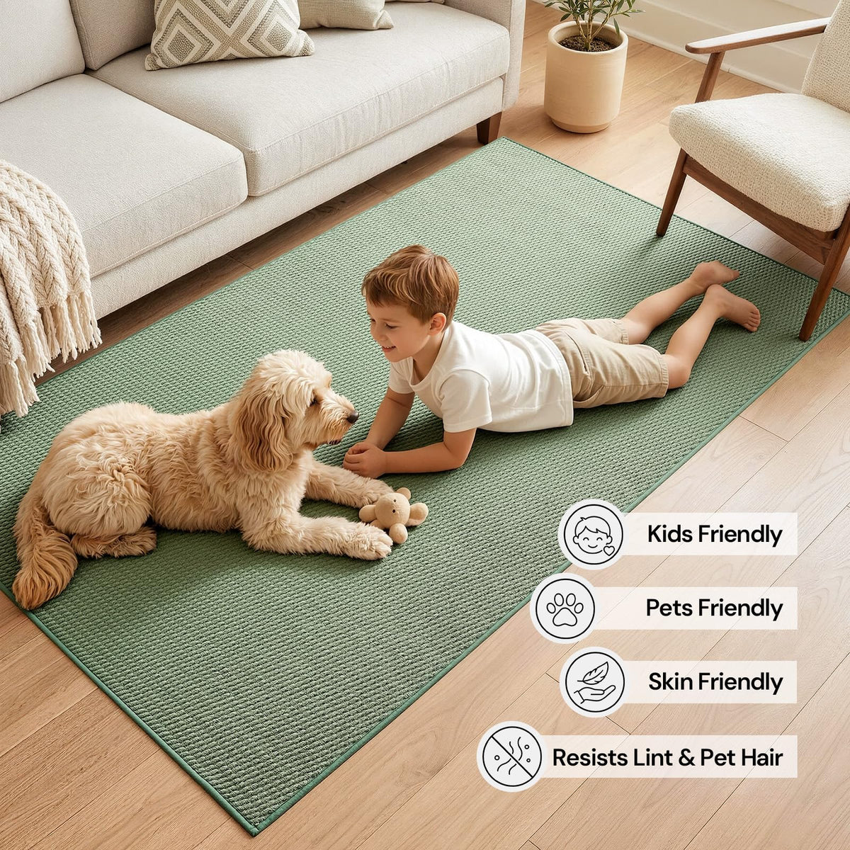 Sunfly Runner Rug with Non Slip Rubber Backing - Sage Green / 2' x 6' (Rectangular) view 10
