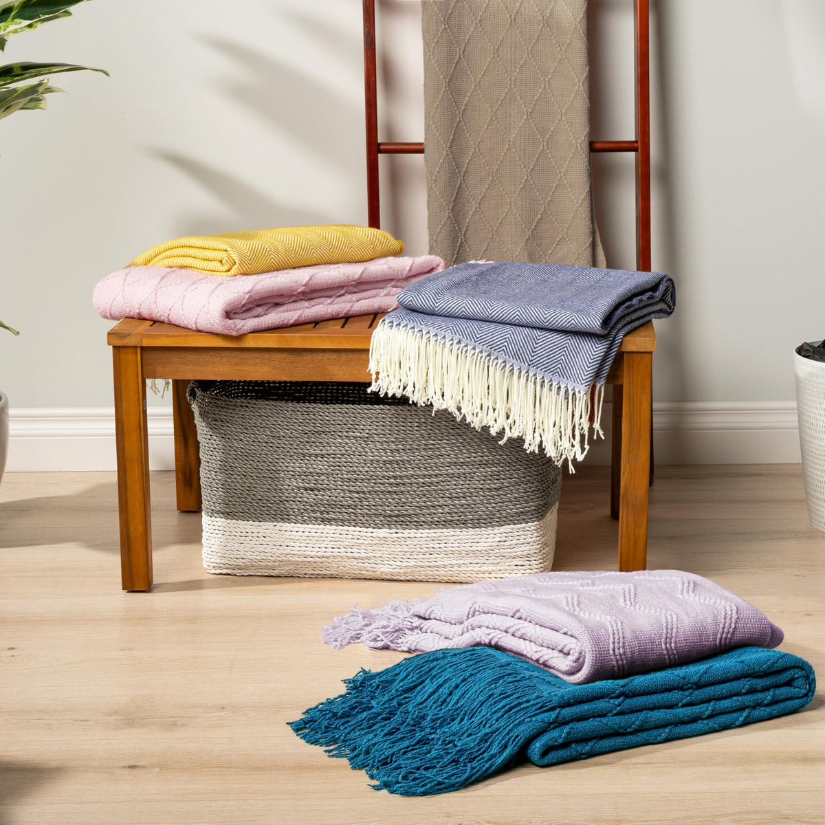 PAVILIA Knit Throw Blanket, Soft Knitted Farmhouse - Tan Taupe / 60 X 80 Inches - Twin view 8