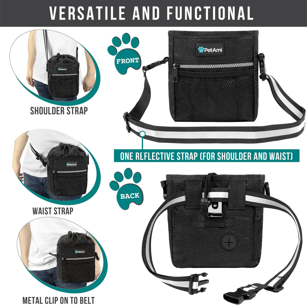 PetAmi Hands Free Dog Treat Pouch for Training and Walking - Black view 3