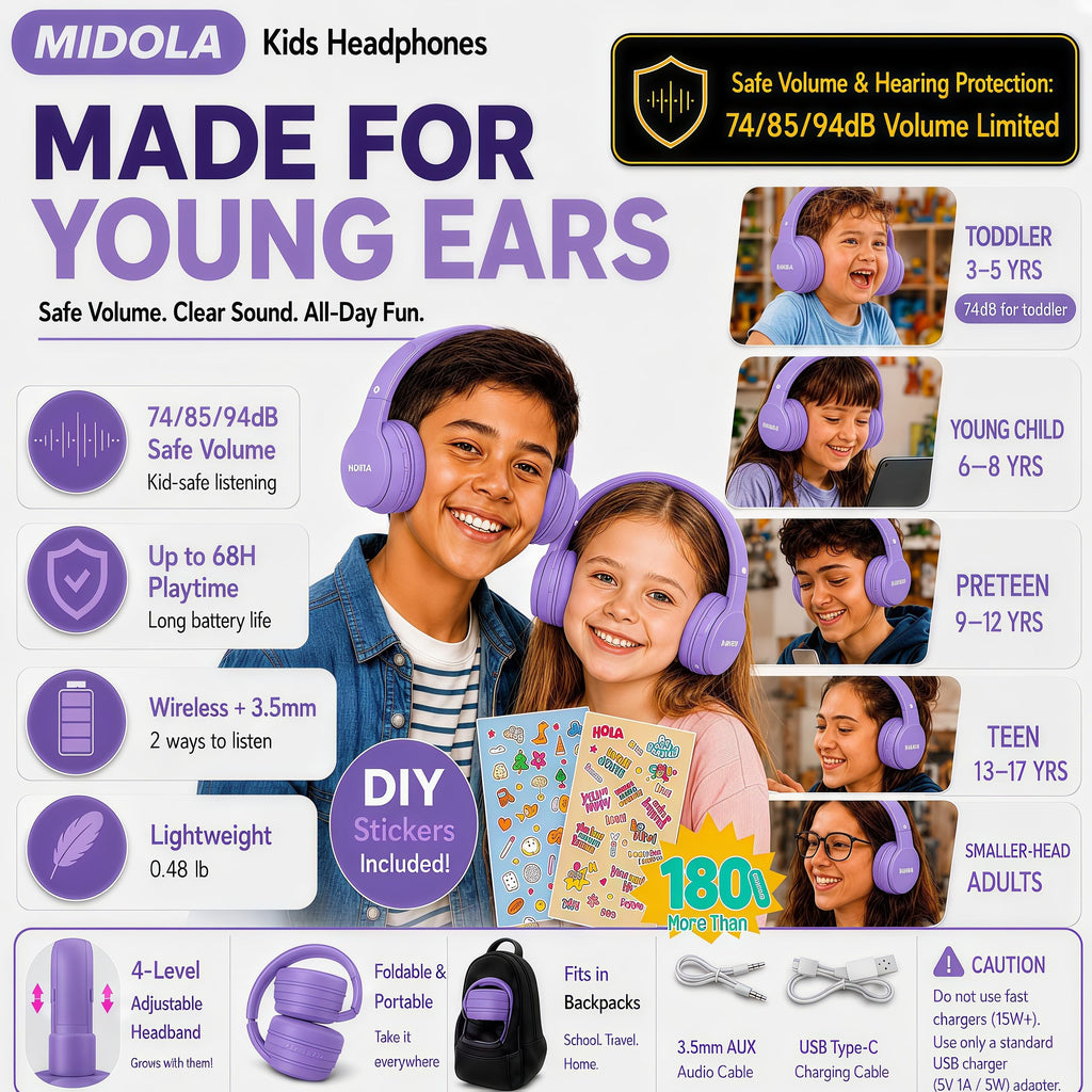Kids Bluetooth Headphones Wireless - Light Purple view 1