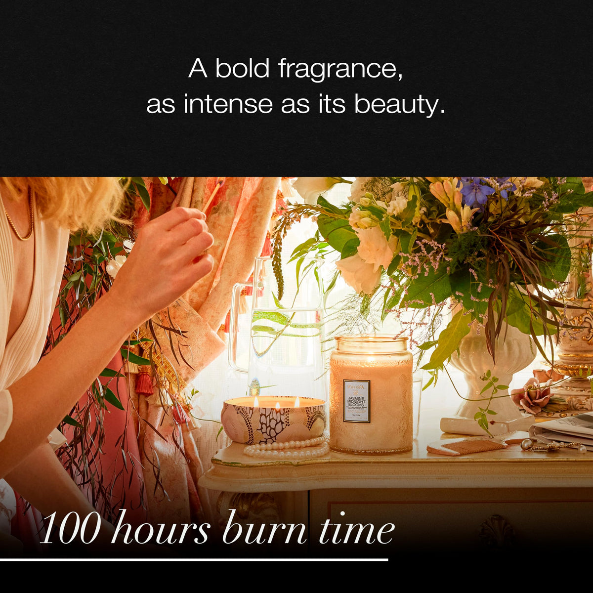 Voluspa Large Scented Candle Jar 18 Oz, 100 Hr Burn - 8 - Jasmine Midnight Blooms view 4