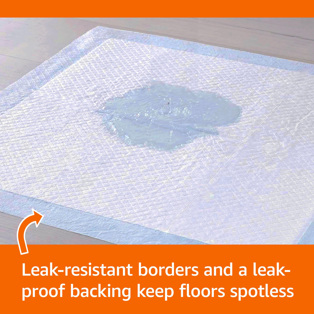 Amazon Basics Leak-Proof Dog and Puppy Potty Training Pee Pads with Quick-Dry 5-Layer Surface, Standard Absorbency