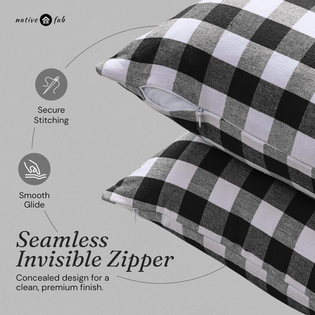 Native Fab Throw Pillow Cushion Cover for Sofa Couch Bed Comfort - Gingham Black / 20" x 20" (Pack of 2) view 1