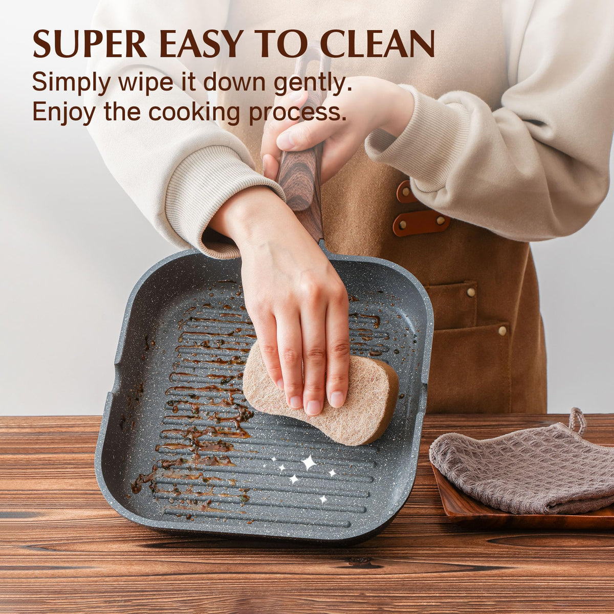 SENSARTE Nonstick Grill Pan for Stove Tops, Versatile Griddle with Pour Spouts, Square Big Cooking Surface, Durable (Pack of 3)