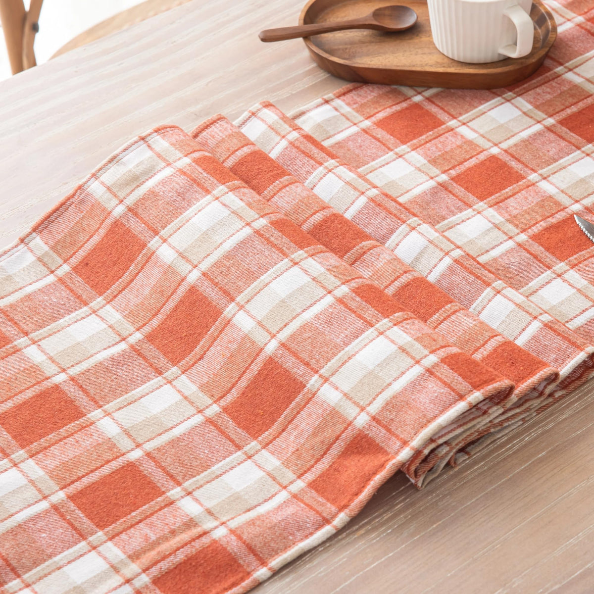 AQOTHES Plaid Fall Thanksgiving Table Runner - Orange Light / 13" x 72" view 5