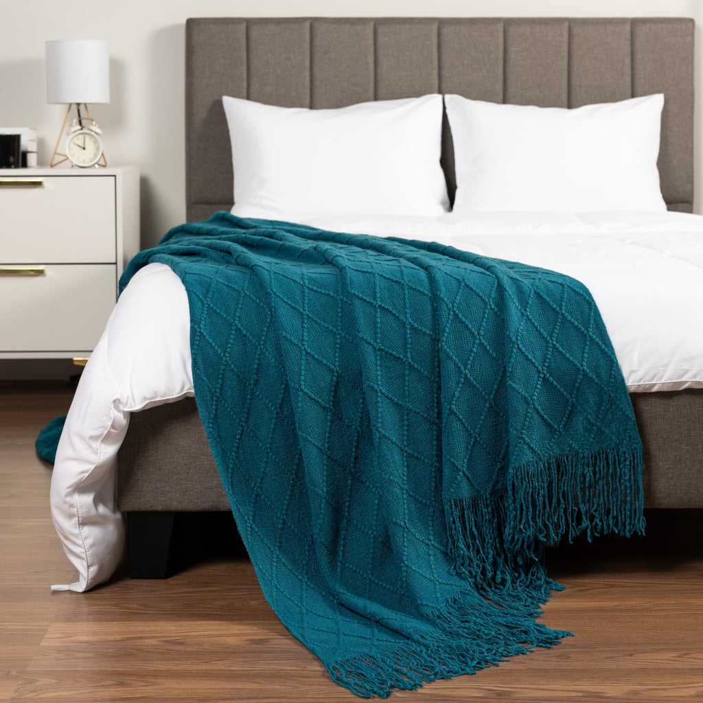 PAVILIA Knit Throw Blanket, Soft Knitted Farmhouse - Teal Blue / 50 X 60 Inches - Throw view 7