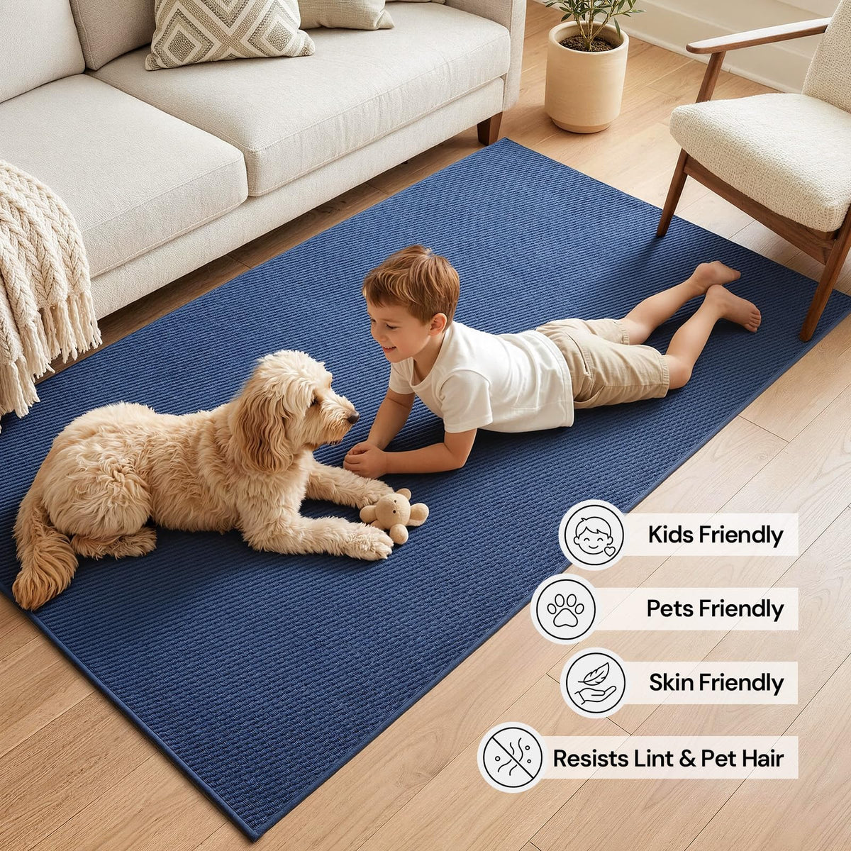 Sunfly Runner Rug with Non Slip Rubber Backing - Navy Blue / 2' x 6' (Rectangular) view 10