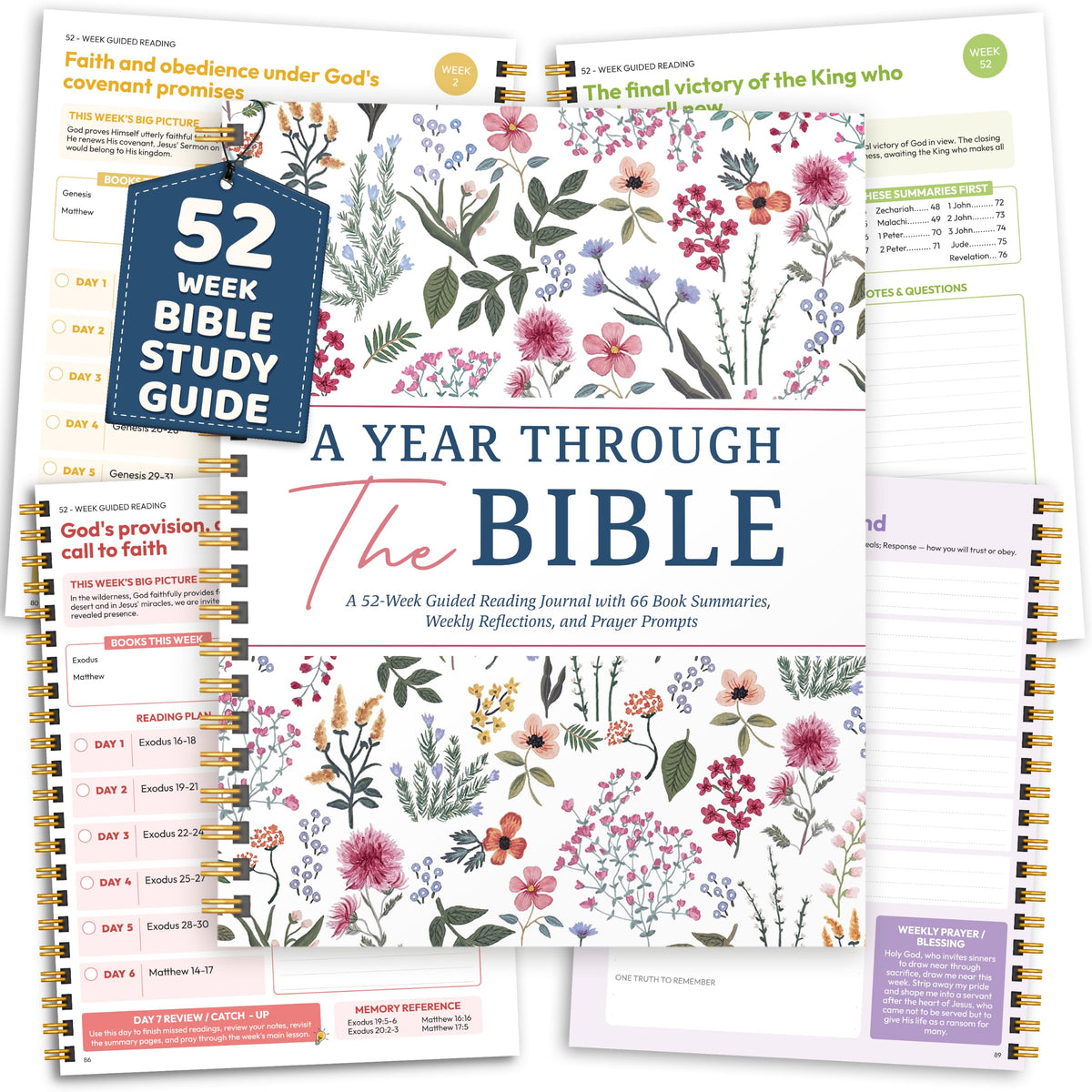 Bible Study Guide For Women, Large Size 8.5x11" In A Year 52 Week Journal - Wildflower 52-Week Bible Study Guide