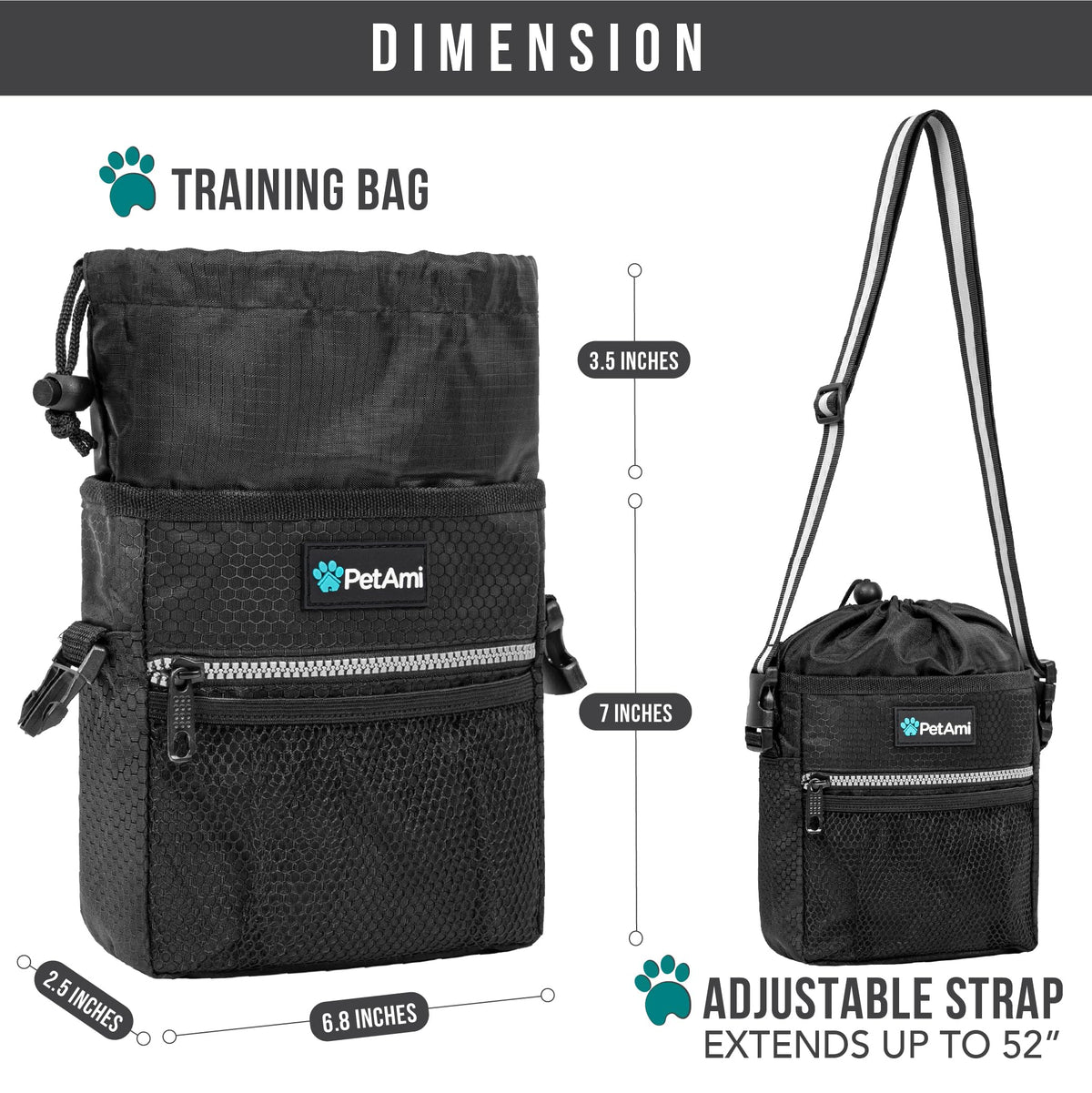 PetAmi Hands Free Dog Treat Pouch for Training and Walking - Black view 4
