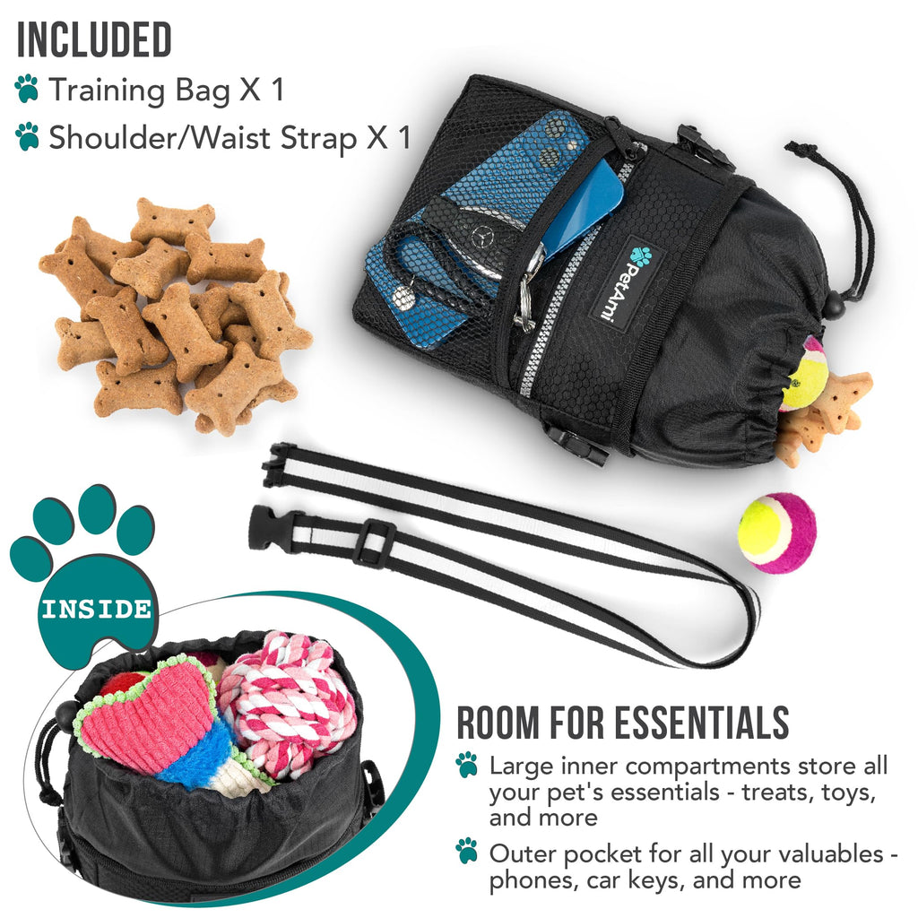 PetAmi Hands Free Dog Treat Pouch for Training and Walking - Black view 1