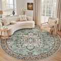 ExpediX Round Area Rug for Living Room: 6ft Boho Washable Rug – Brown Green