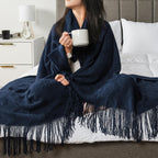 PAVILIA Knit Throw Blanket, Soft Knitted Farmhouse - Navy Blue / 60 X 80 Inches - Twin view 4