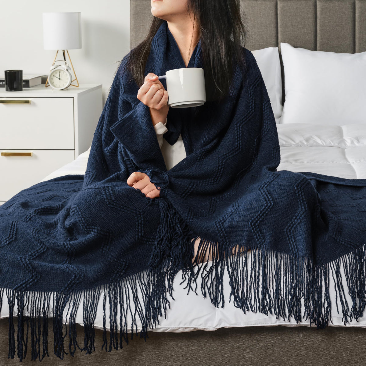 PAVILIA Knit Throw Blanket, Soft Knitted Farmhouse - Navy Blue / 60 X 80 Inches - Twin view 4