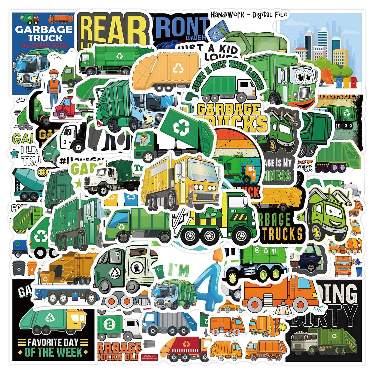 60 Pcs Garbage Truck Stickers for Teens, Cute Garbage Truck Sticker Waterproof Vinyl