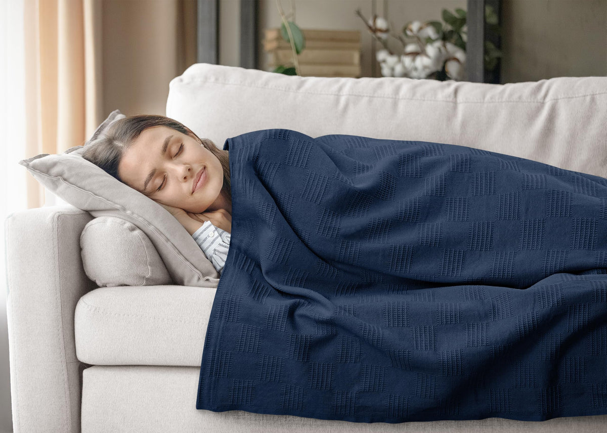 Utopia Bedding 100% Cotton Thermal Blanket Soft - Navy / Queen view 5