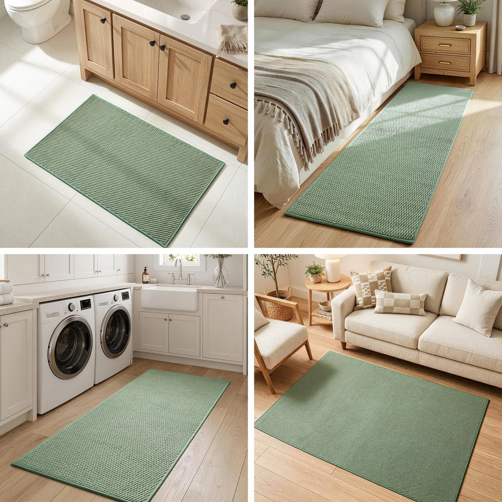 Sunfly Runner Rug with Non Slip Rubber Backing - Sage Green / 2' x 6' (Rectangular) view 9