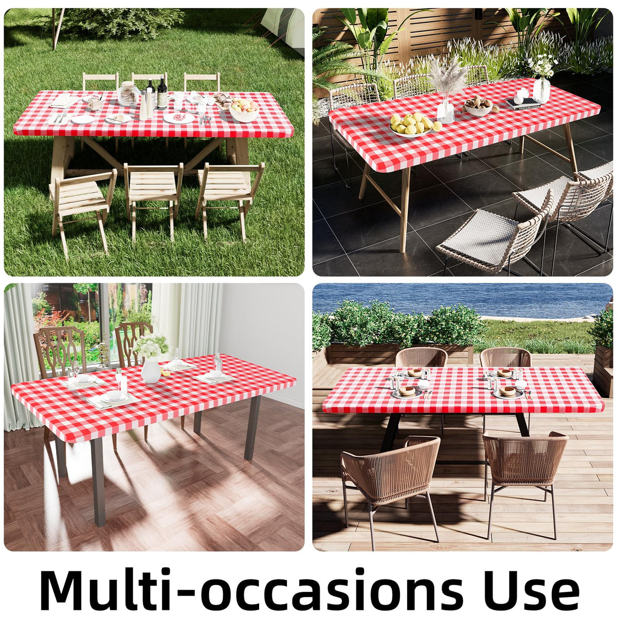 Smiry Rectangle Picnic Table Cloth - Red and White / 48" x 24" (Rectangular) view 5
