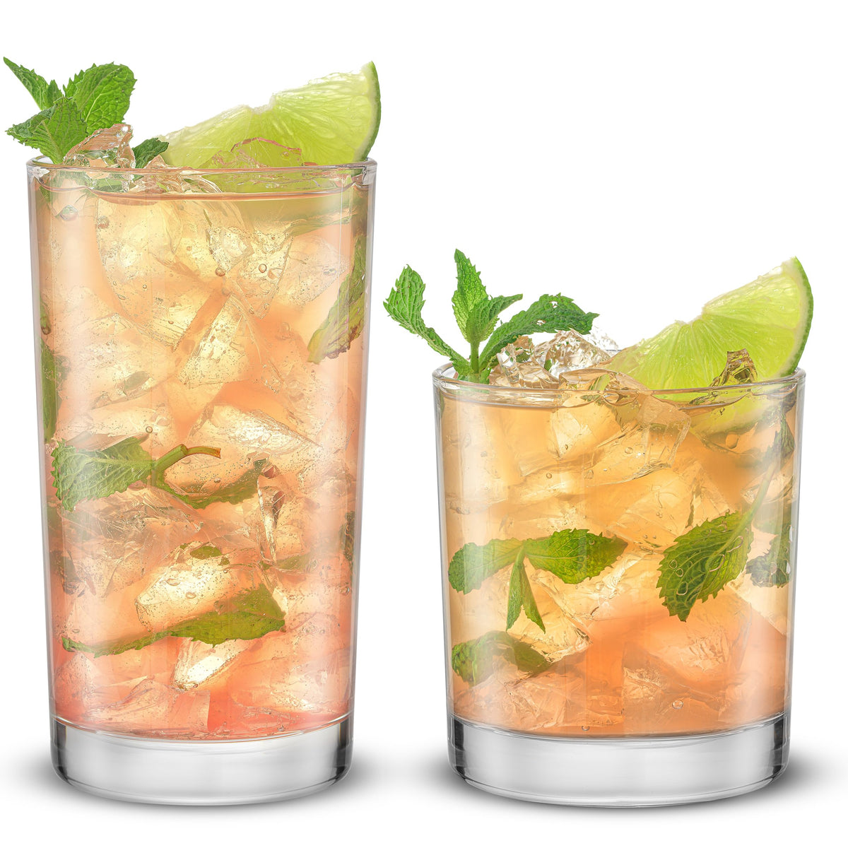JoyJolt Alain Drinking Glasses Set of 8 Glass Tumblers. Highball 14oz Bar Glasses and