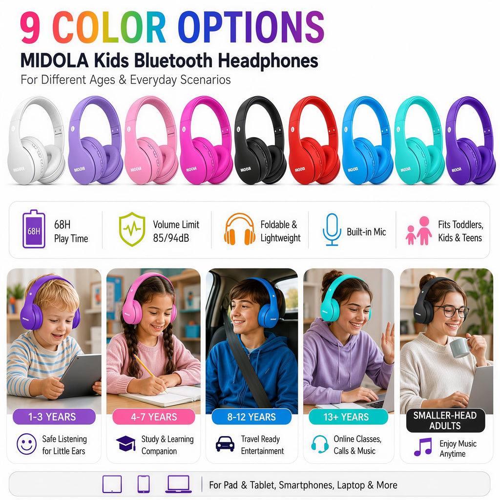 Kids Bluetooth Headphones Wireless - Light Purple view 4