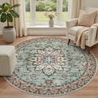 ExpediX Round Area Rug for Living Room: 6ft Boho Washable Rug – Brown Green