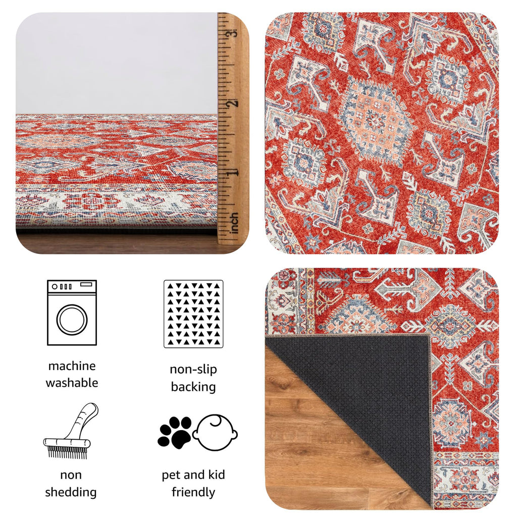 Keen Home Design Vintage Washable Runner Rug, Non-Slip Low Pile, 2x7 - Terracotta/Rust view 6