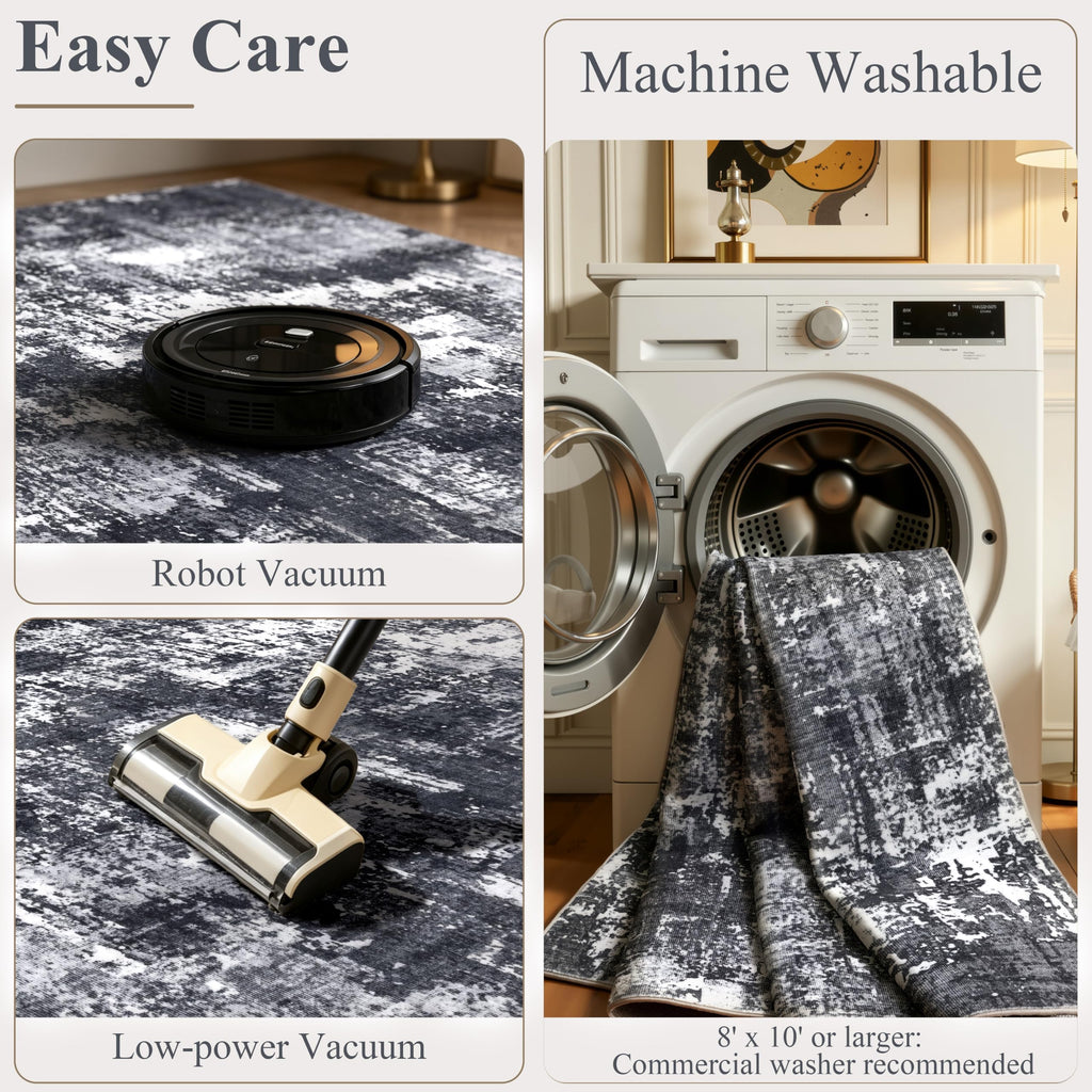 Sasttie 6x9 Washable Area Rug, Modern Abstract Carpet, Black & White (additional view 7)