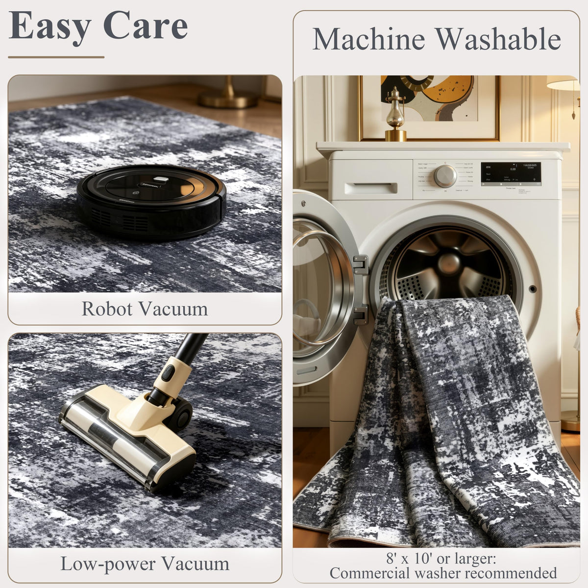 Sasttie 6x9 Washable Area Rug, Modern Abstract Carpet, Black & White (additional view 7)