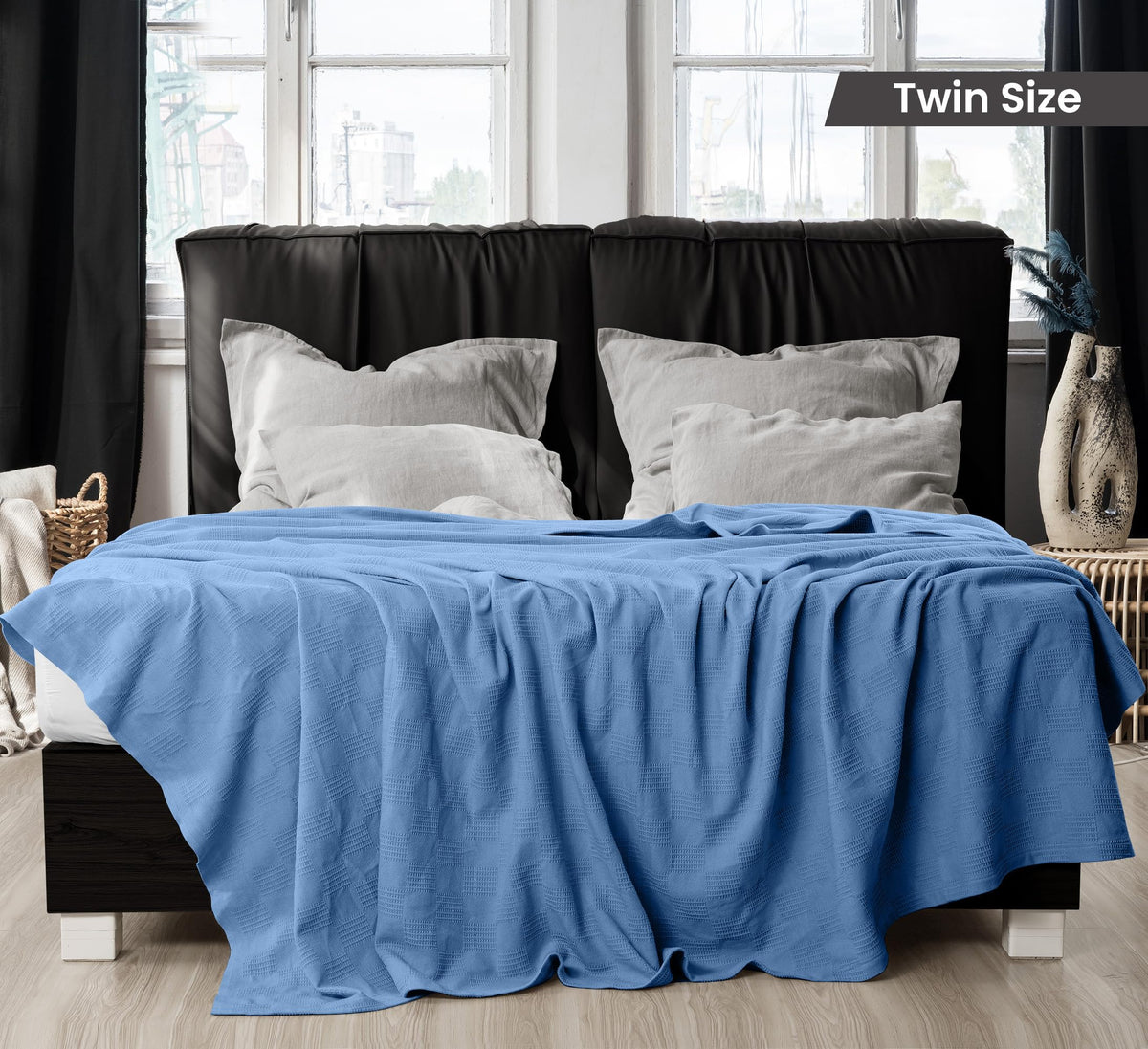 Utopia Bedding 100% Cotton Thermal Blanket Soft - Wedgewood / Twin view 1