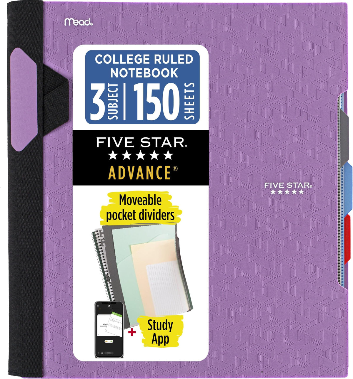 Five Star Advance Spiral Notebook + Study App, 3 Subject, College Ruled Paper, 8-1/2" x