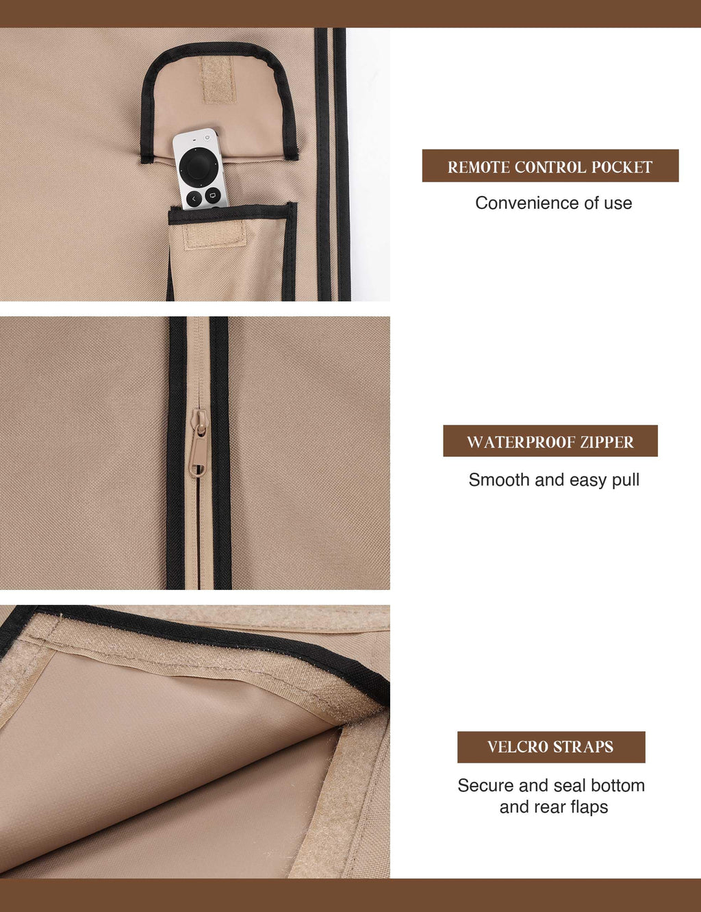 iBirdie Outdoor TV Cover 70 to 75 inch Waterproof and Weatherproof, – Brown (iBirdie TV Cover Zipper Brown 70" - 75")