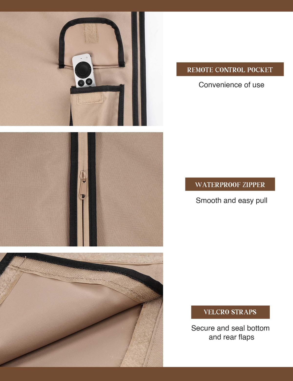 iBirdie Outdoor TV Cover 70 to 75 inch Waterproof and Weatherproof, – Brown (iBirdie TV Cover Zipper Brown 70" - 75")