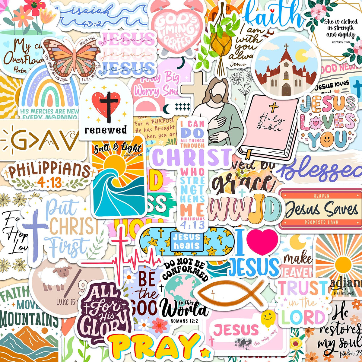 130Pcs God is Greater Sticker Pack by Puraesla - Inspirational Christian Stickers, Bible