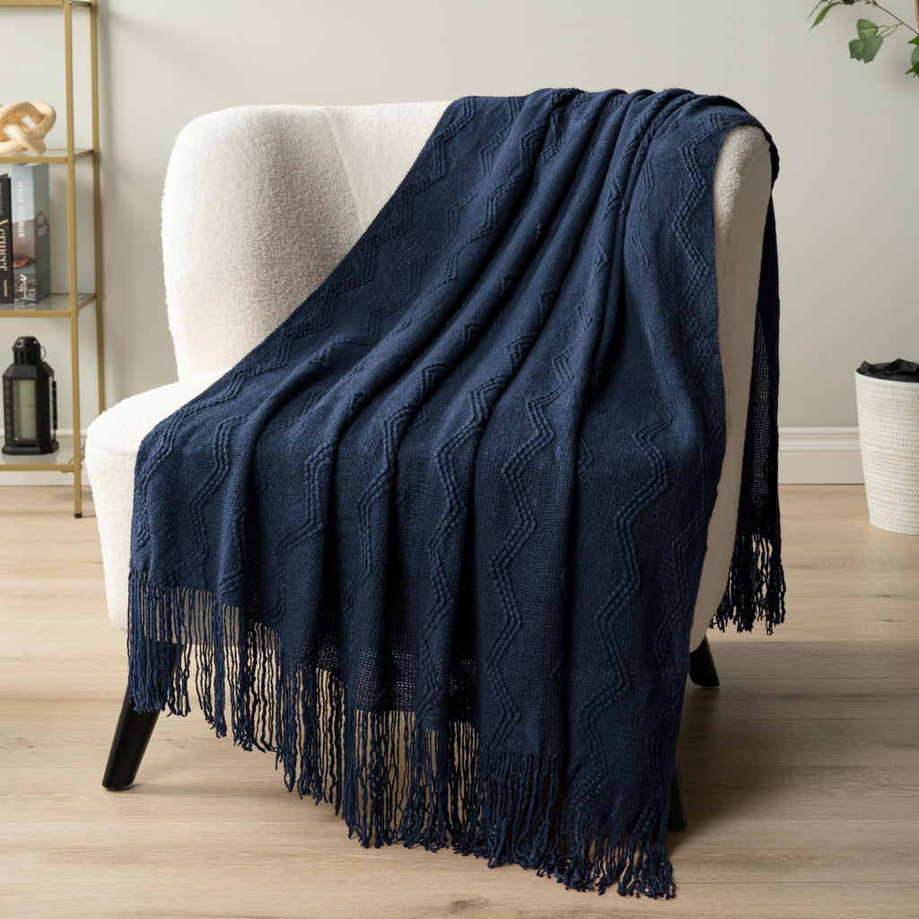 PAVILIA Knit Throw Blanket, Soft Knitted Farmhouse - Navy Blue / 60 X 80 Inches - Twin view 7