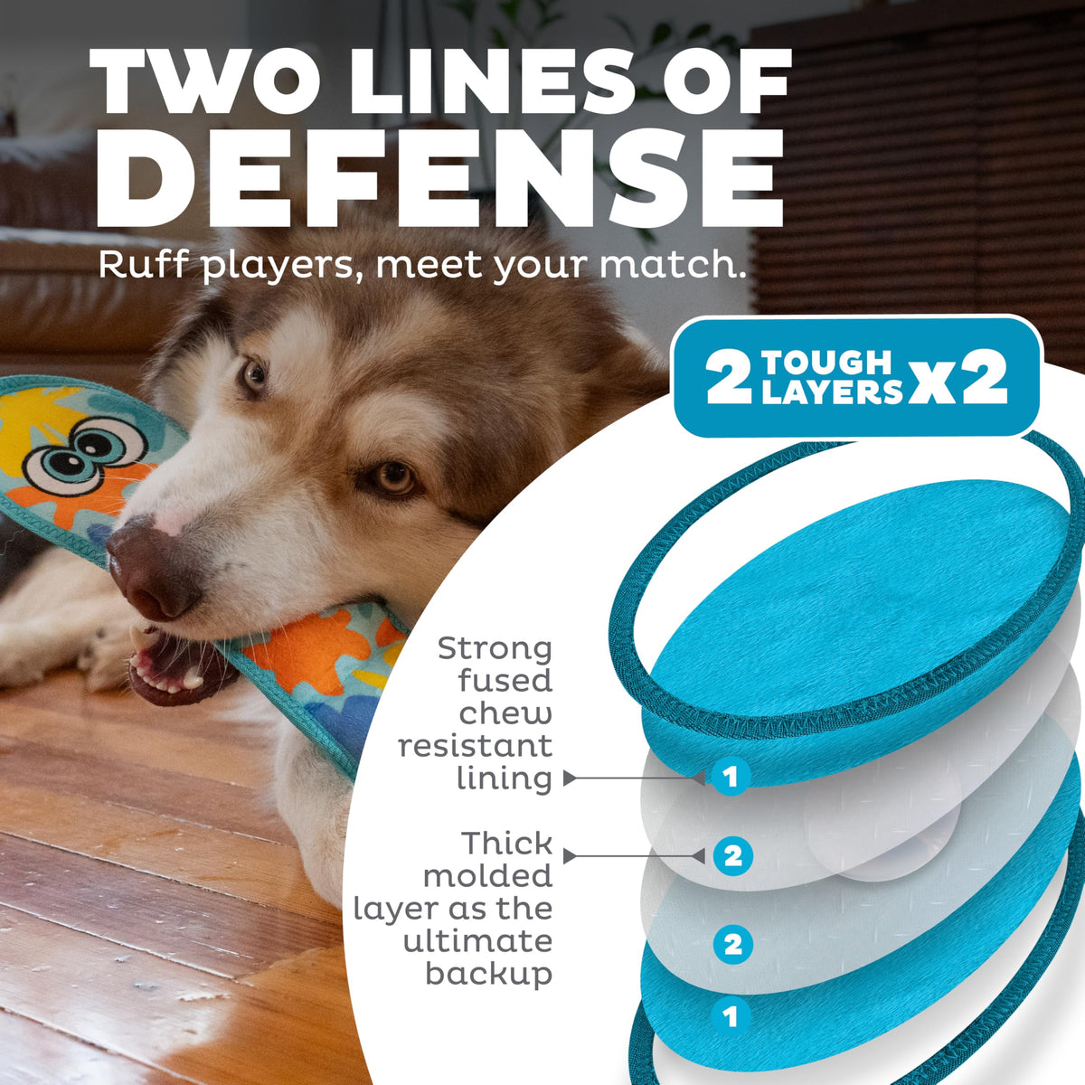 Outward Hound Tough Skinz Durable Squeaky Dog Toy with Two Tough Layers, Snake, Blue (additional view 1)