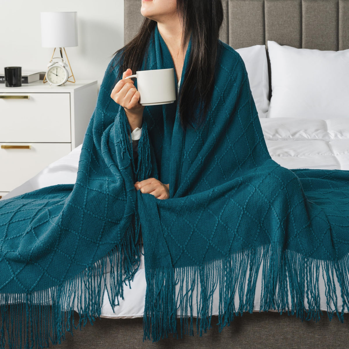 PAVILIA Knit Throw Blanket, Soft Knitted Farmhouse - Teal Blue / 50 X 60 Inches - Throw view 6