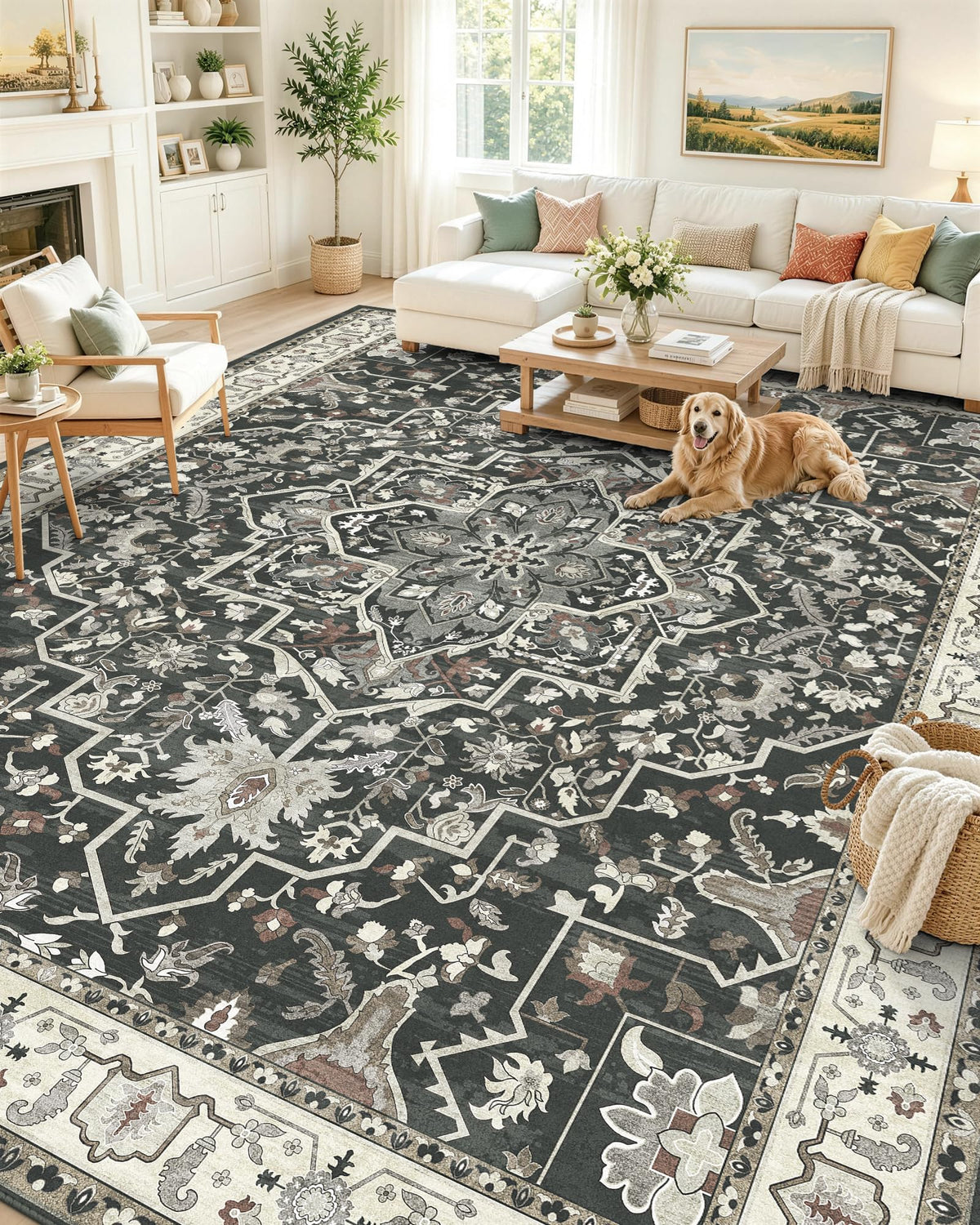 OLANLY 9x12 Washable Area Rug, Soft Non Slip Carpet for Bedroom Living Room